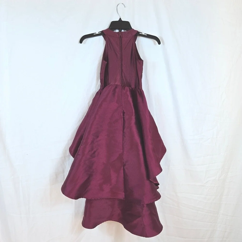 Love‎ Nickie Lew Girls Mikado Burgundy Tiered High-low Sleeveless Party Dress 7